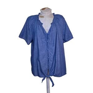 Lane Bryant Blue Denim Button Down Shirt Women’s‎ Size 18 Tie Front